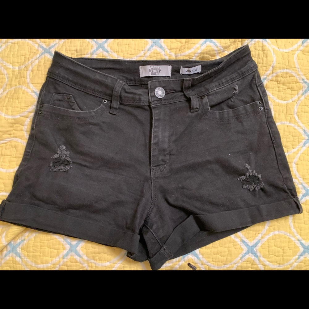 Distress, mid rise, distressed, black, jean shorts